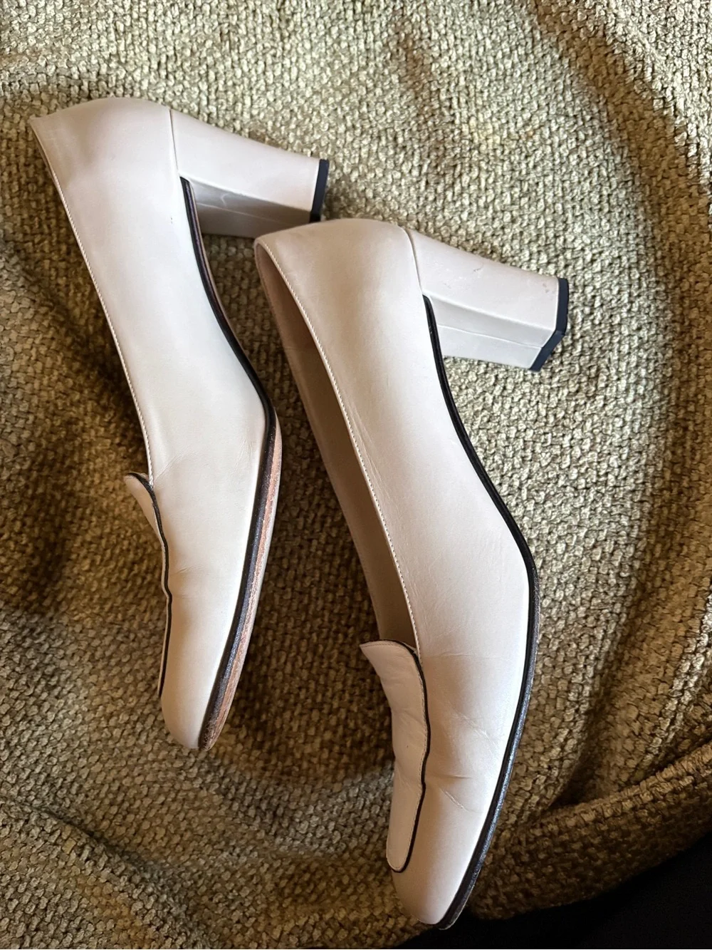 Women's Cream Leather Square-Toe Loafers - Picture 3 of 5